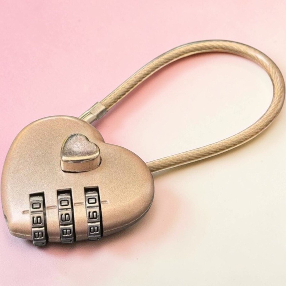 New Gold Heart Combination Lock Cable Suitcase Travel Purse Locker Bridge Love